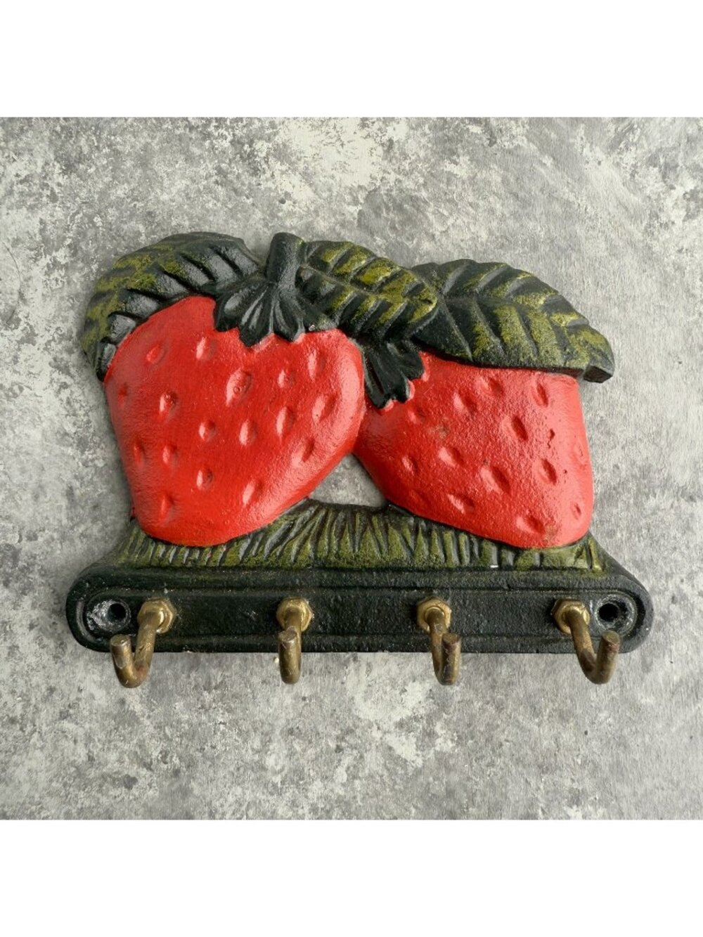 VTG Cast Iron Strawberry Wall Hanging Key Holder Cottage Core Country Grandma